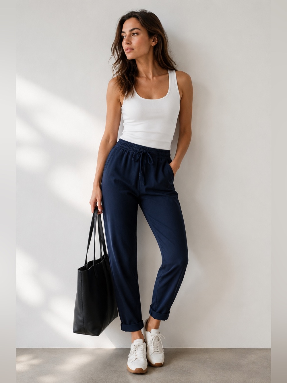 RW&CO Navy Drawstring Jogger Pants | Relaxed Tapered Fit | Size Medium